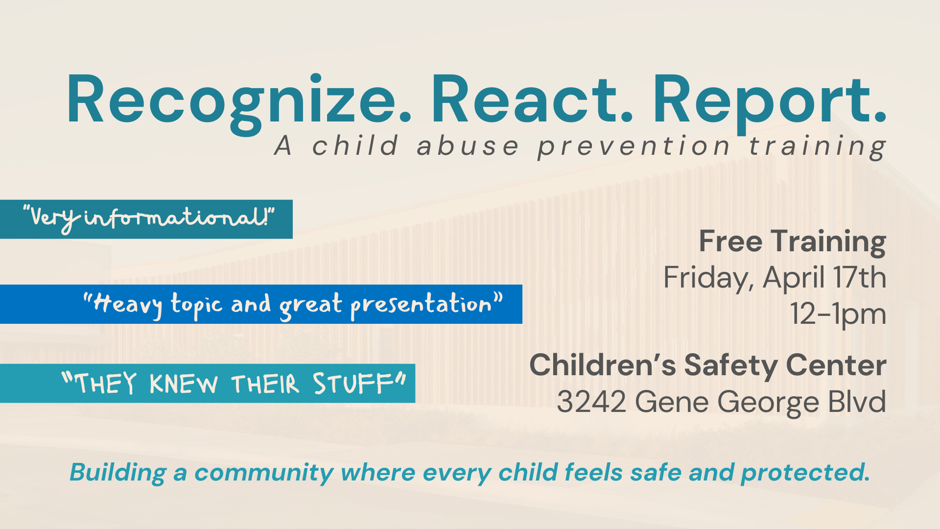Child Abuse Prevention Training April 2026 | Children’s Safety Center ...